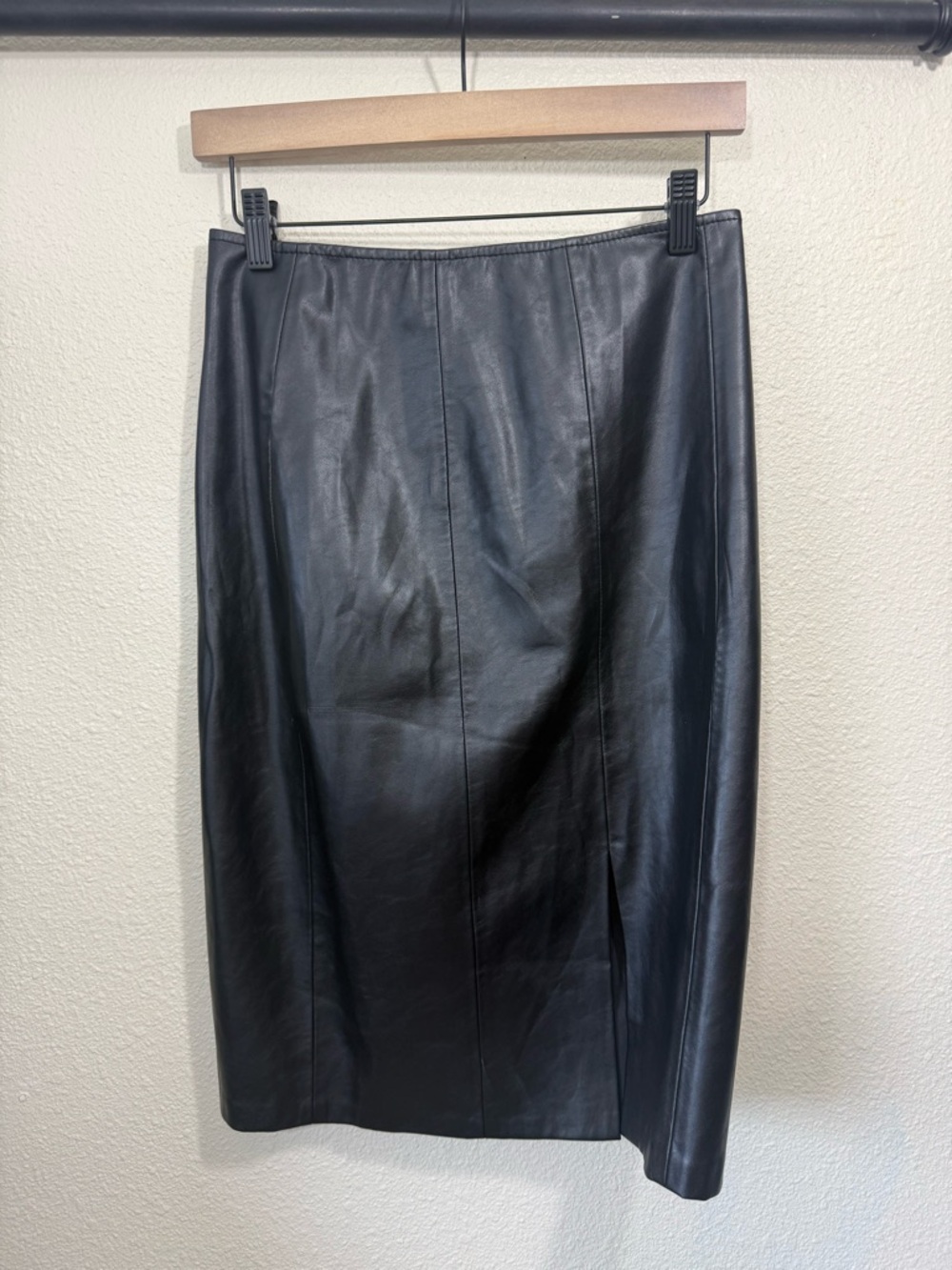 Classic Black Faux Leather Pencil Skirt